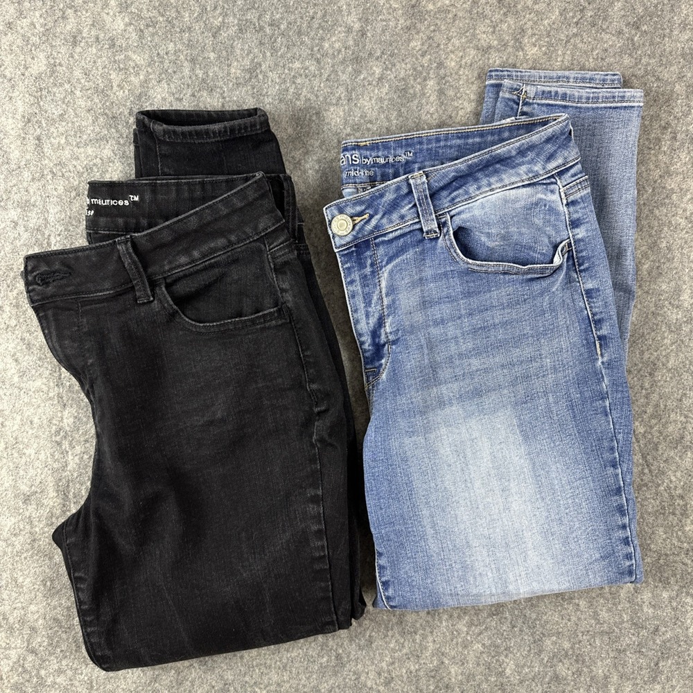 Lot 2 Maurices M Jeans Mid Rise Women L Short Black/Blue Denim Stretch 32x26